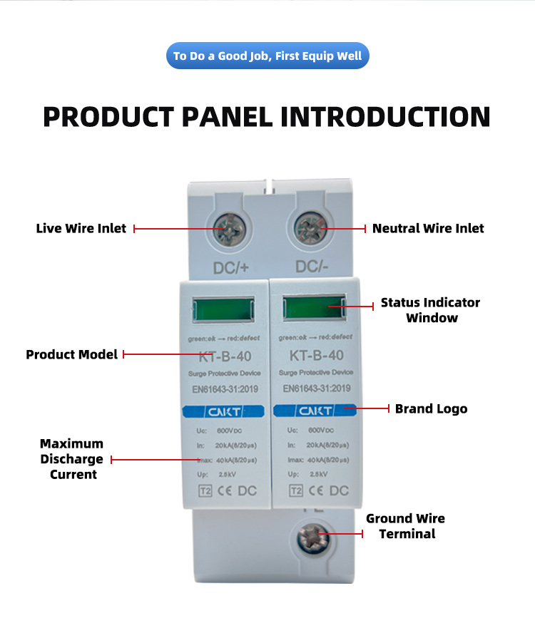 DC 600V 2P Solar Surge Protector 20-40Ka – Home PV Lightning Device