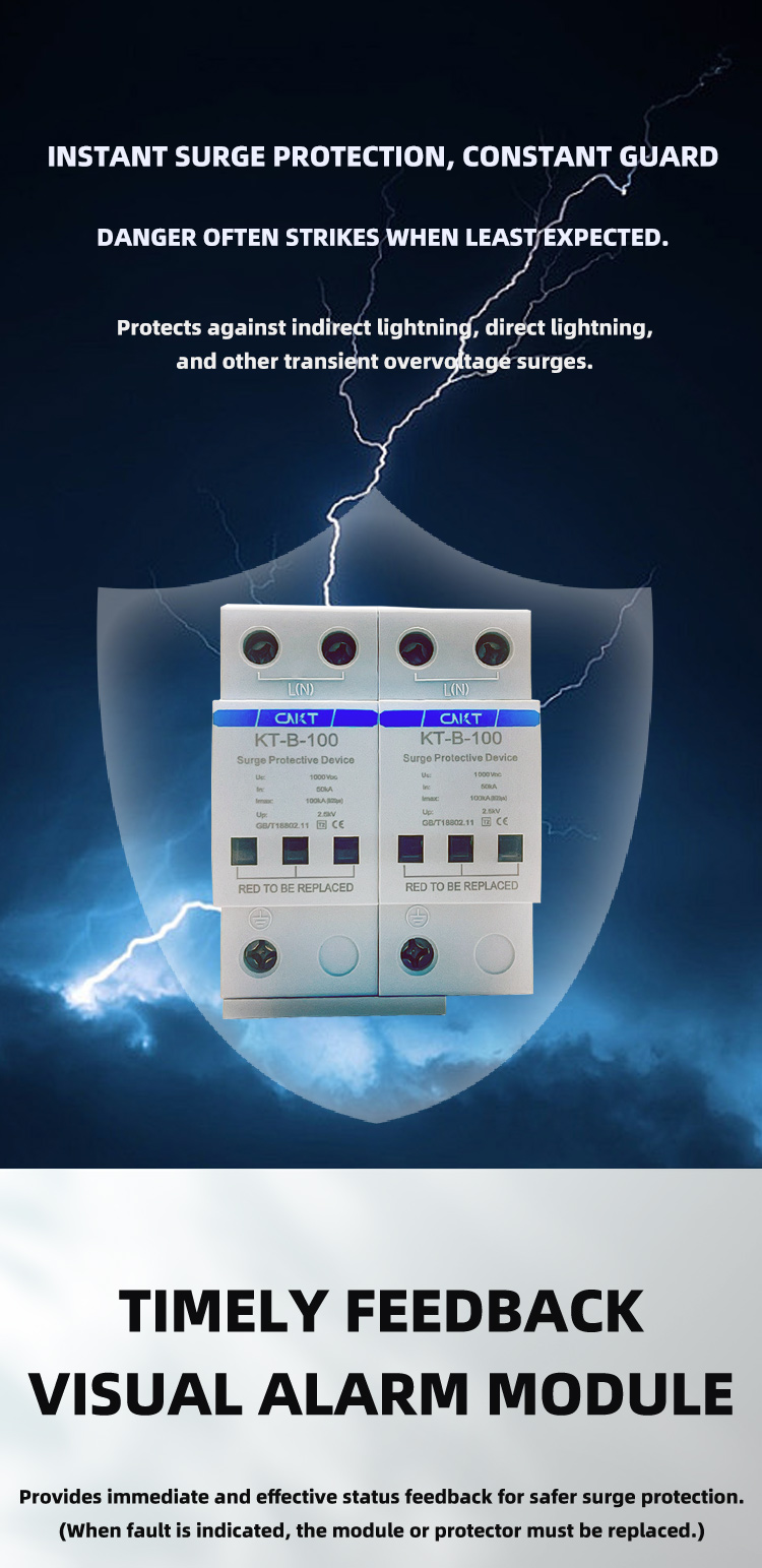 DC 1000V 2P Solar Surge Protector 50-100Ka – Home PV Lightning Device