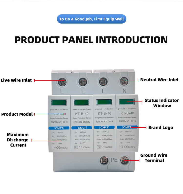 AC 385V 4P Home Surge Protector 20-40kA for Distribution Box
