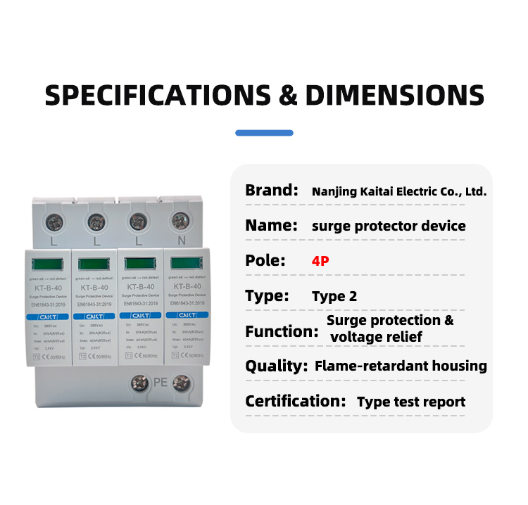 AC 385V 4P Home Surge Protector 20-40kA for Distribution Box