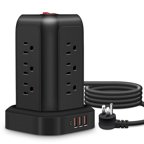 US Tower Power Strip with Surge Protection — Ideal for USA, Canada & Mexico