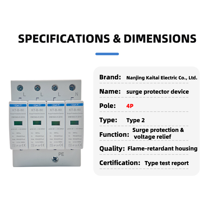 AC 385V 4P Home Surge Protector 30-60kA for Distribution Box