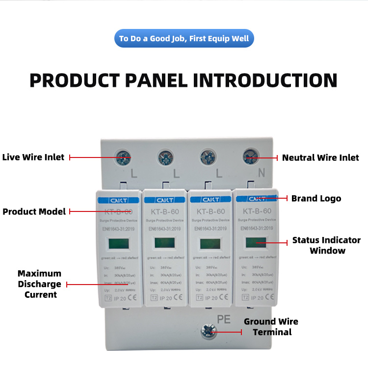 AC 385V 4P Home Surge Protector 30-60kA for Distribution Box