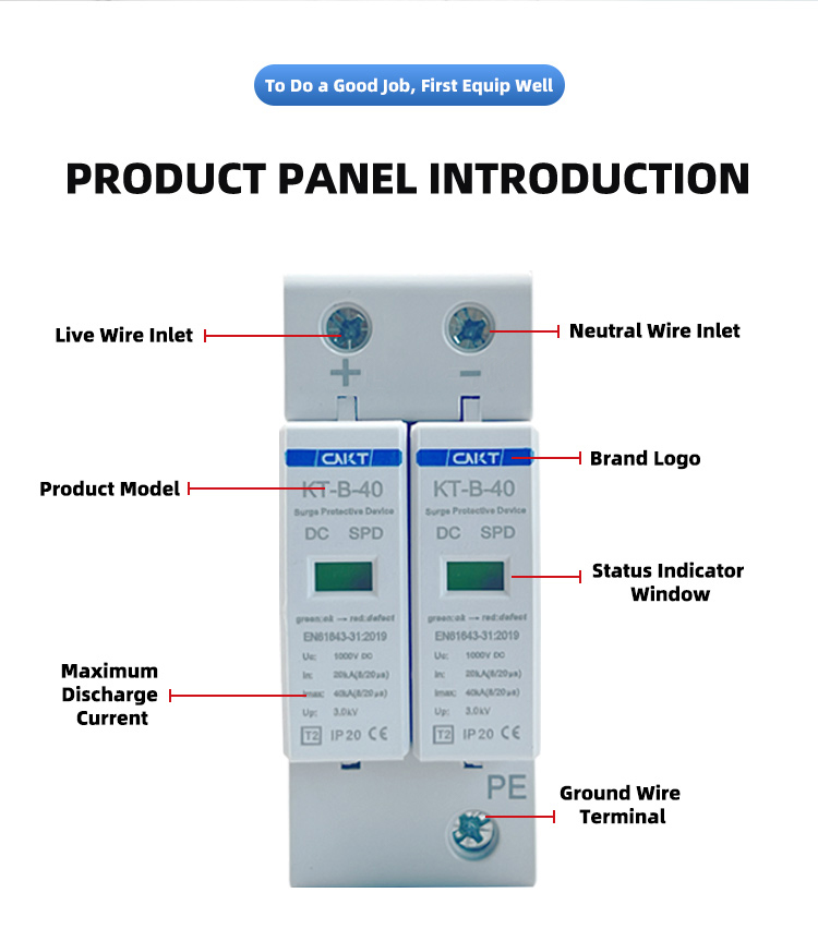 DC 1000V 2P Solar Surge Protector 20-40Ka – Home PV Lightning Device