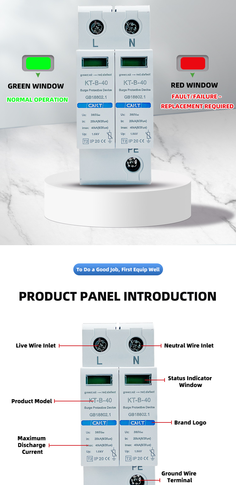 AC 385V 2P Home Surge Protector 20-40kA for Distribution Box